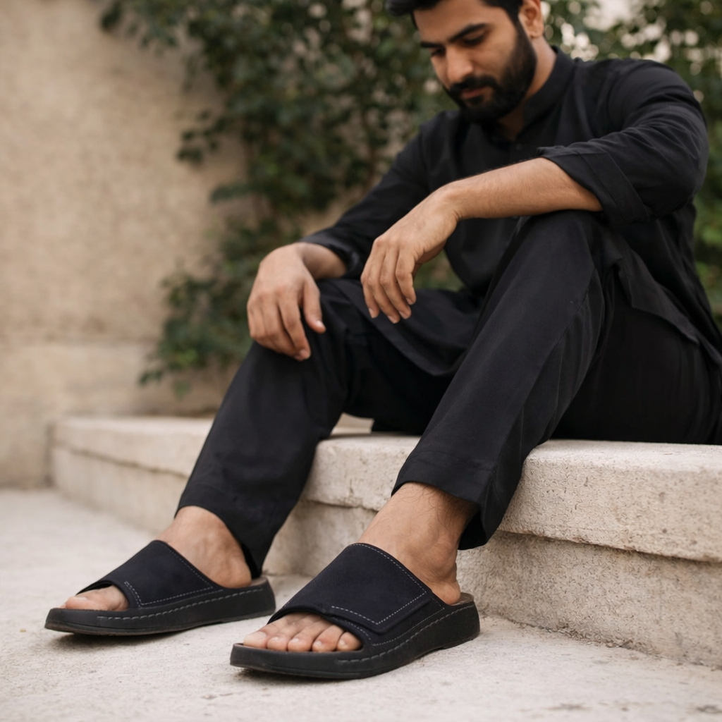 Velar : Premium Suede Sandal #color_black & grey