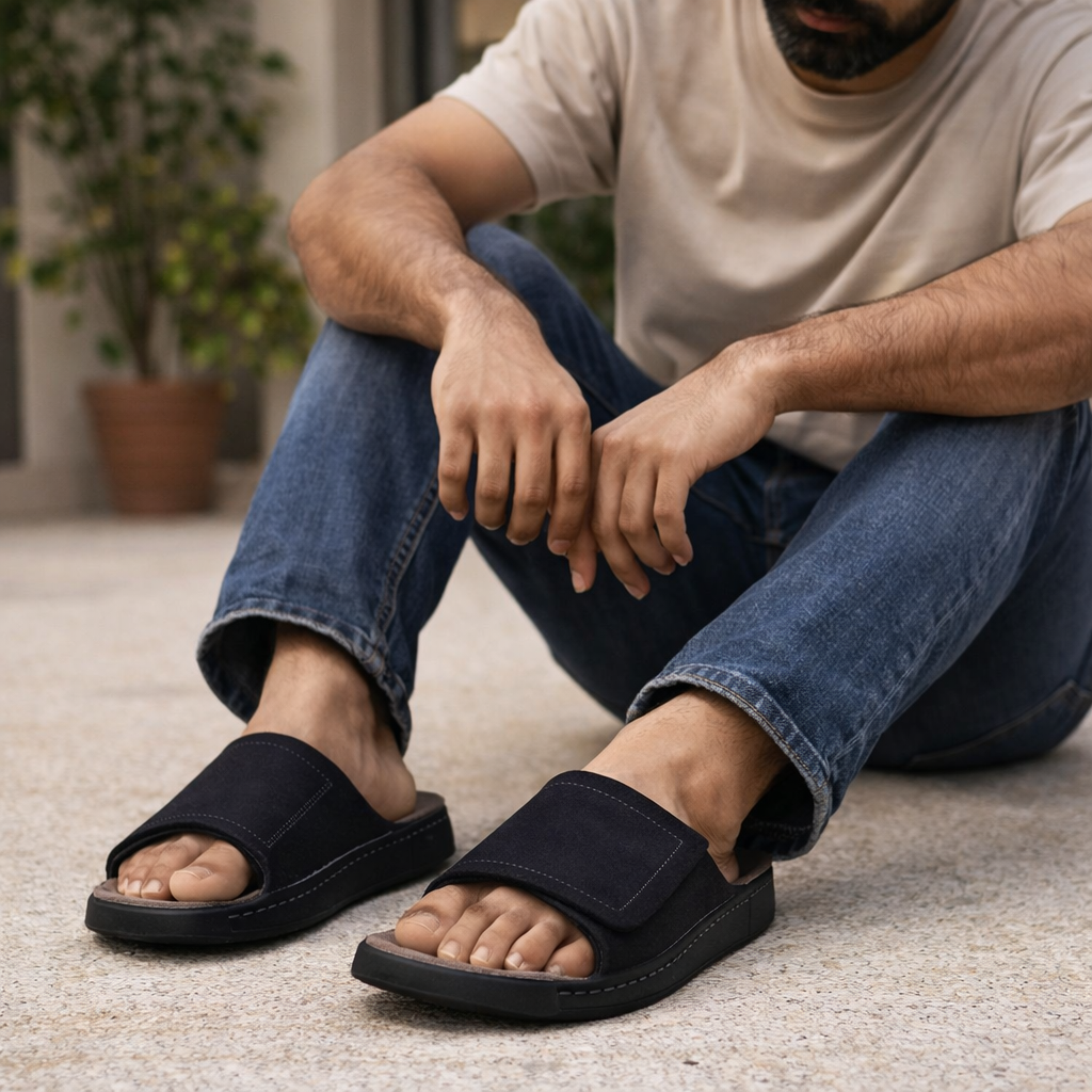 Velar : Premium Suede Sandal #color_black & grey