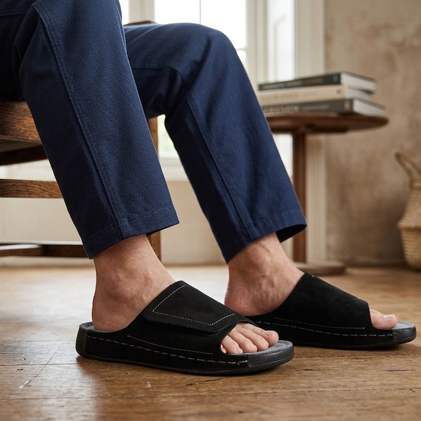Velar : Premium Suede Sandal #color_black & blue