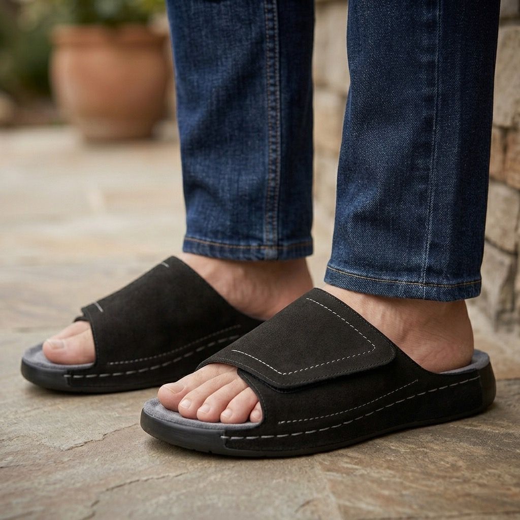 Velar : Premium Suede Sandal #color_black & blue