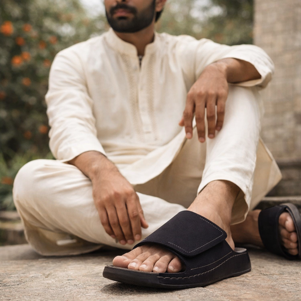 Velar : Premium Suede Sandal #color_black & grey