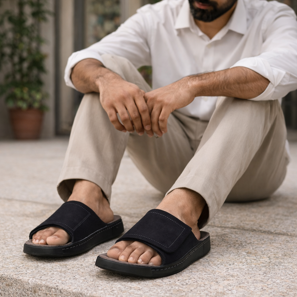 Velar : Premium Suede Sandal #color_black & grey