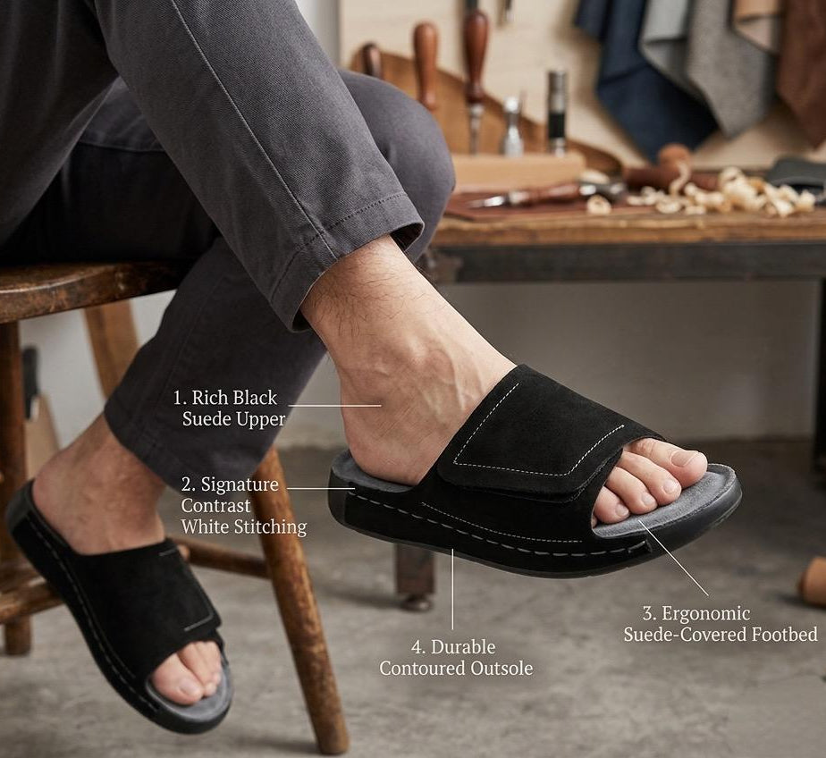 Velar : Premium Suede Sandal #color_black & blue